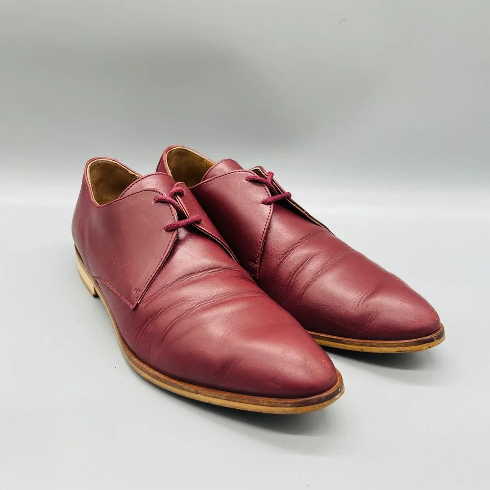 Everlane Shoes Womens 9.5 Red Leather Modern Oxford Lace Up Flats Almond Toe